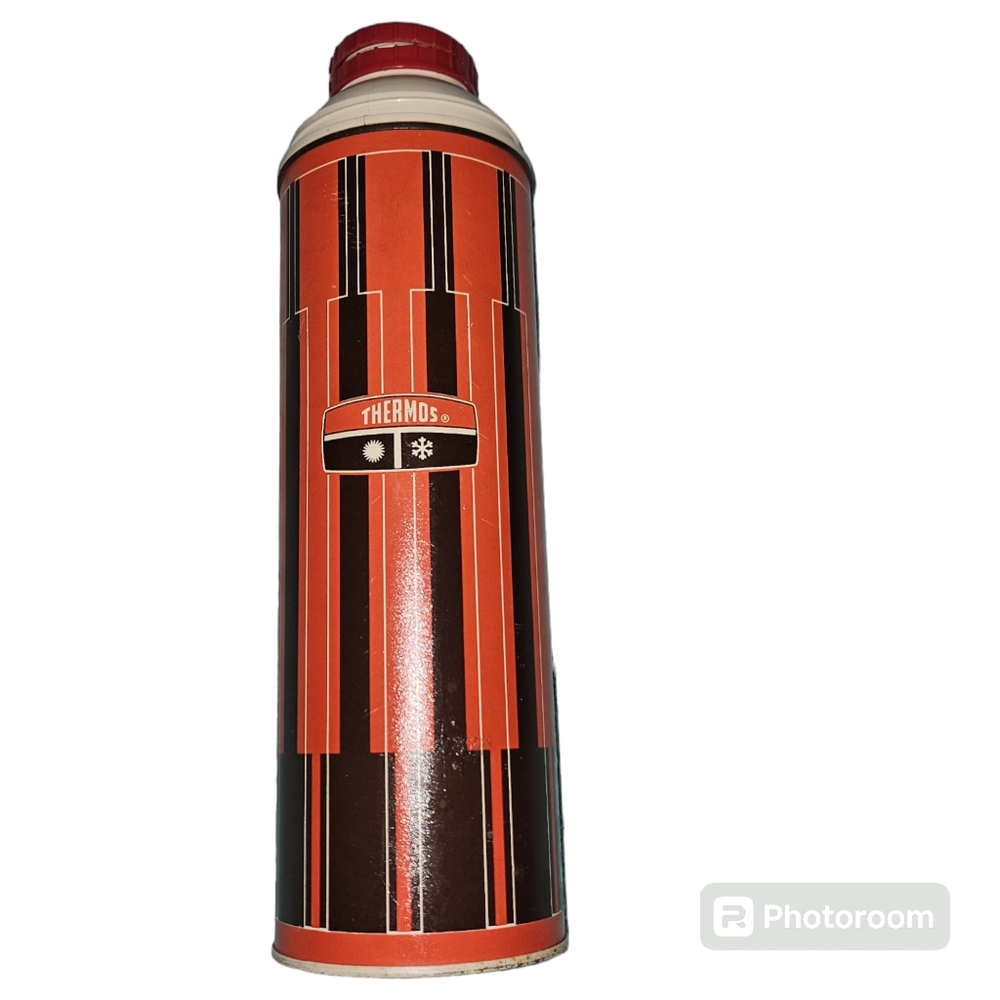 70s King Seeley Thermos Hot Cold Plaid 1qt Metal No 2210 W/o Red Top Cup Stripes